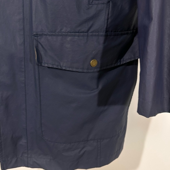 Lambskin waxed Cole Haan Navy Field Coat Leather Collar Cotton Nylon Car Coat L - Picture 8 of 9